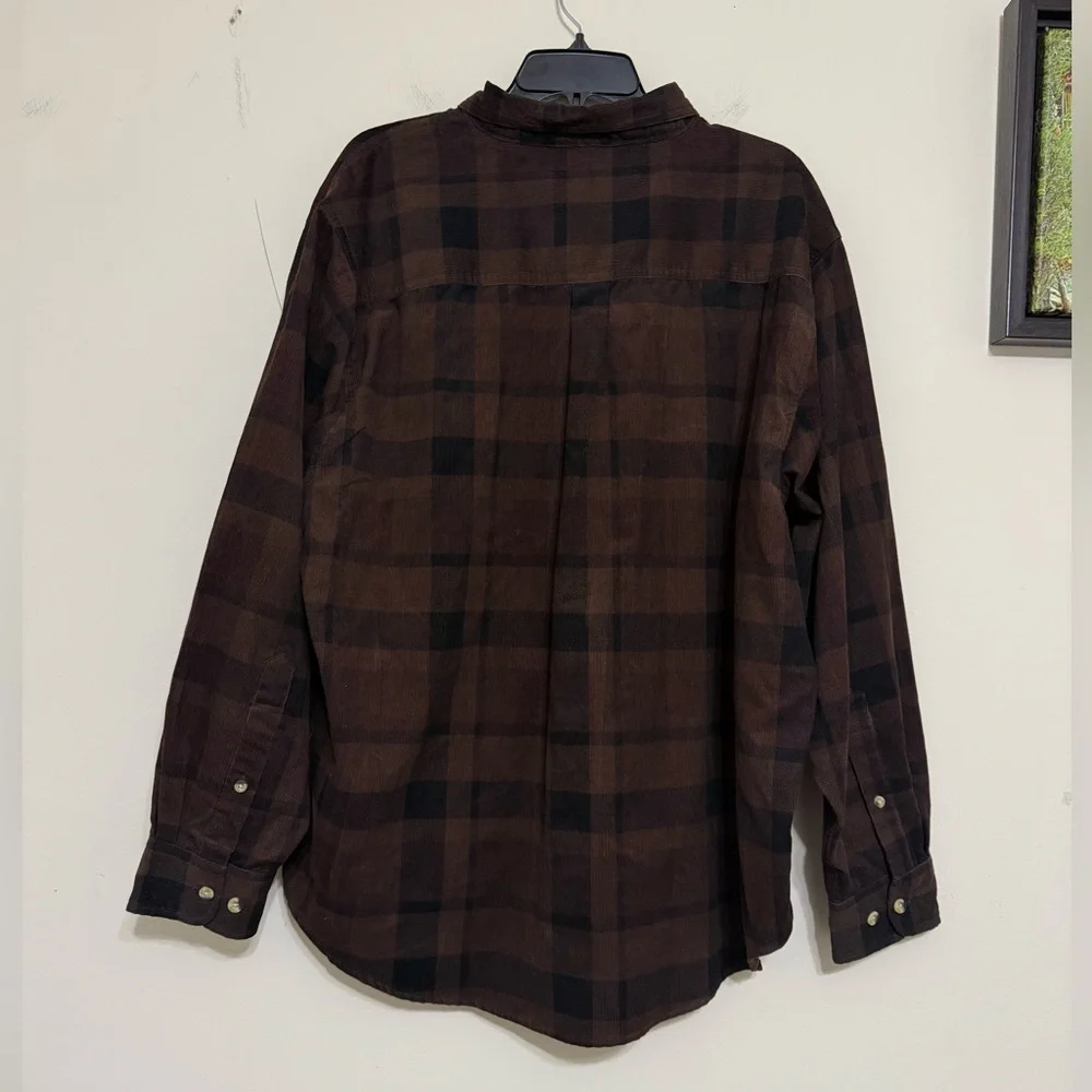 Woodland Trail NWT Plaid Corduroy Button Down Shirt Brown men’s Size XXL